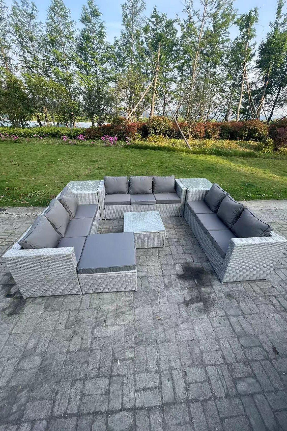 10 Seater Wicker Light Grey Lounge Rattan Sofa Set Outdoor Garden Furniture
